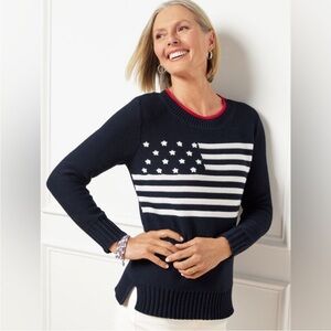 Talbots‎ Navy Blue American flag knit sweater Patriotic Americana Women’s medium